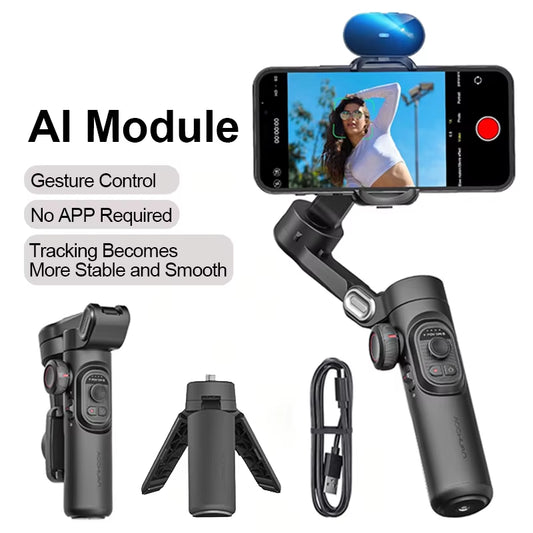 AOCHUAN 3-Axis Handheld Smartphone Gimbal Stabilizer with Fill Light and Face Tracking for TikTok and Vlogging